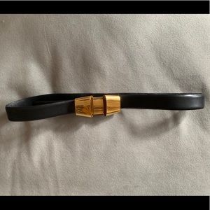 Celine Leather Belt with Gold Tone Bow Hardware